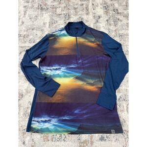 Helly Hansen Mens XXL Merino Wool 1/2 Zip Mountain Graphic Base Layer Blue